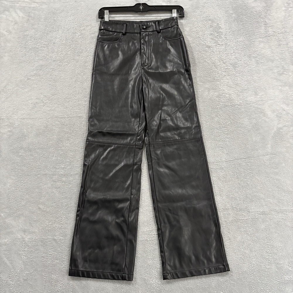 Faux Leather Pants Women's XS Flare Straight Leg Fit Spanx Pockets Black High